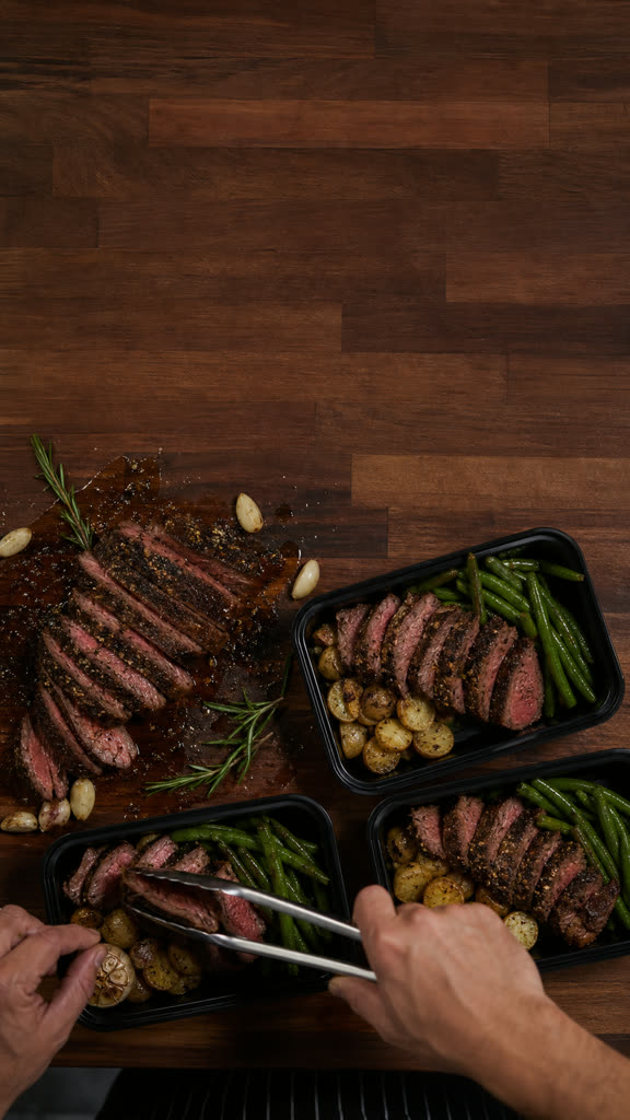 Portioning the finished meal prep