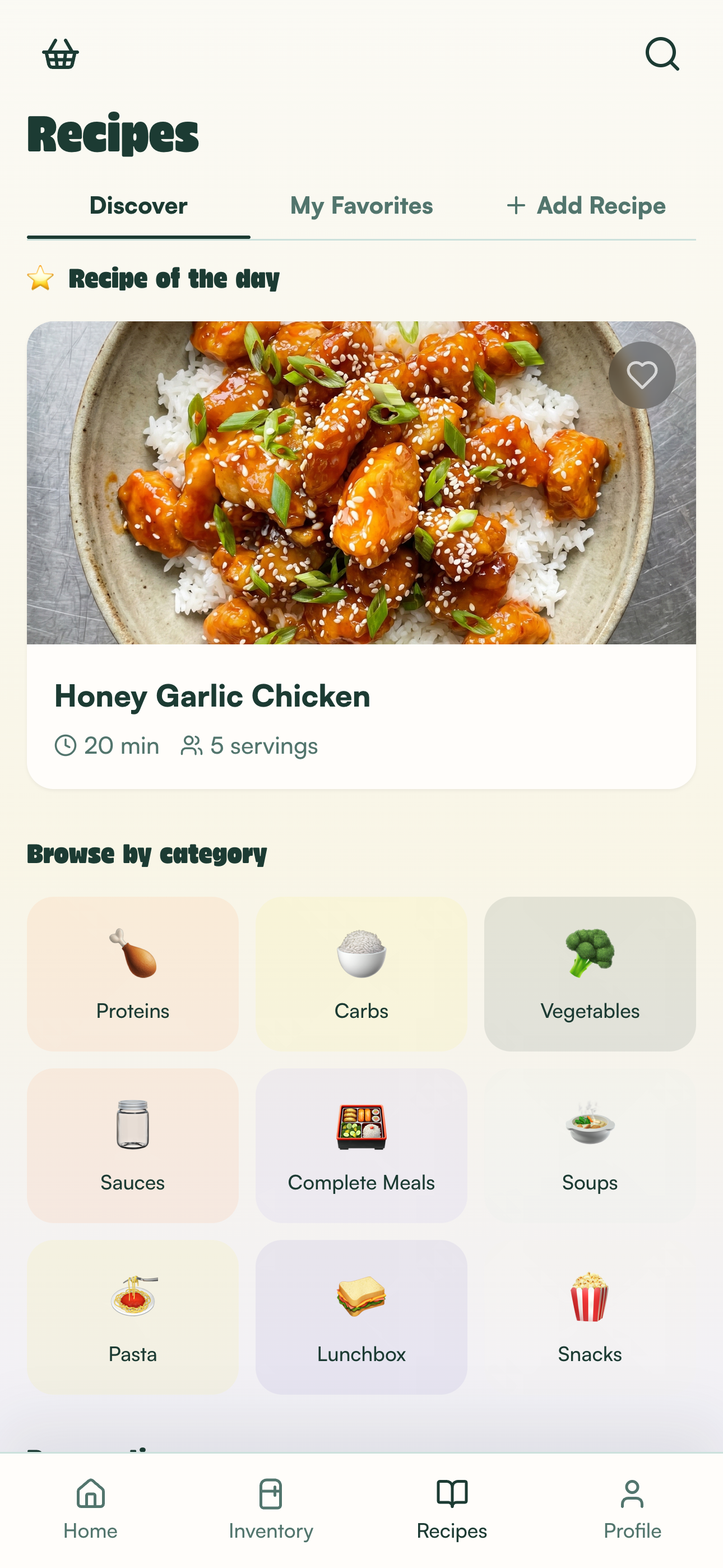 StockUp recipe discovery screen